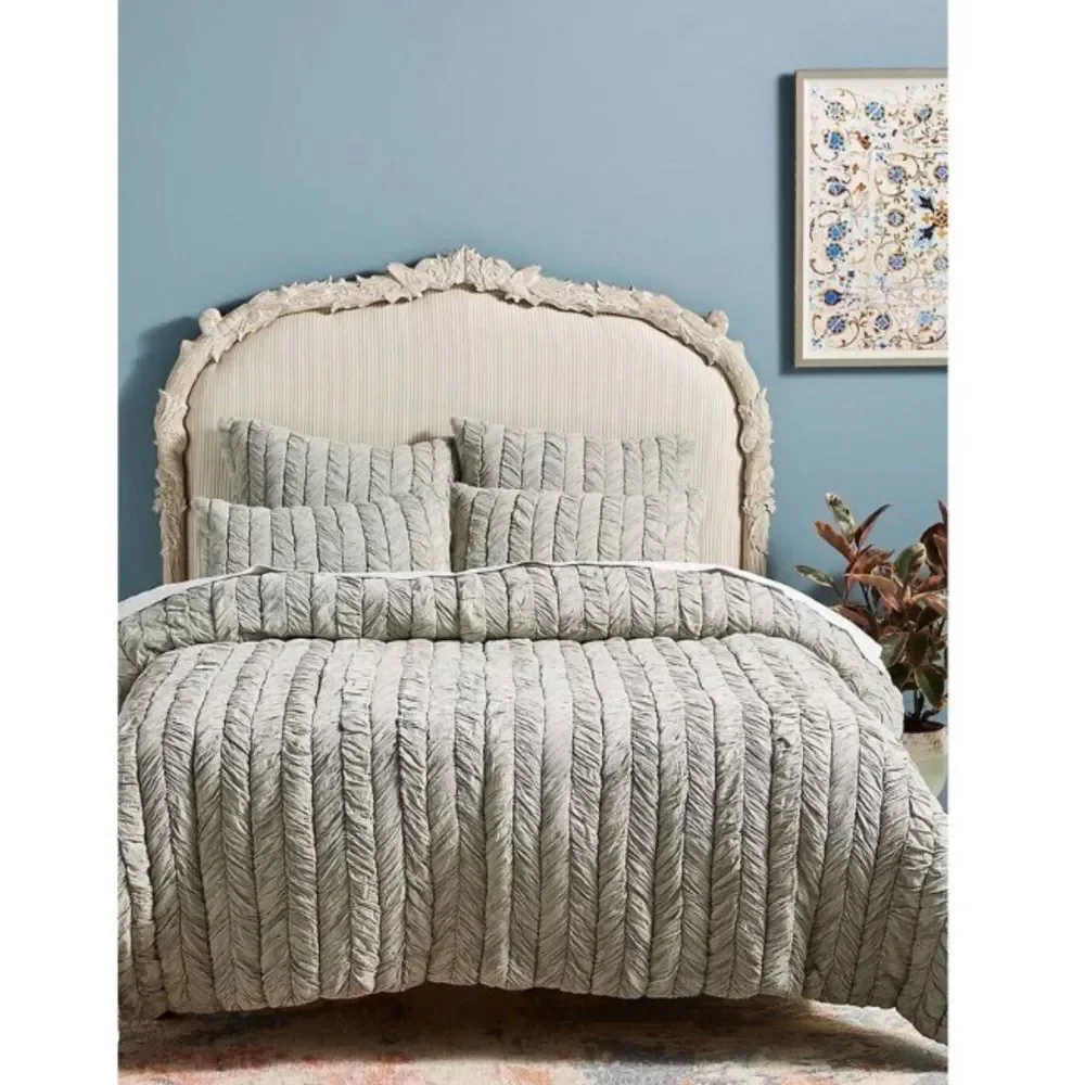 Anthropologie Voile Vienna Ruched Quit in Fog Grey in Twin size